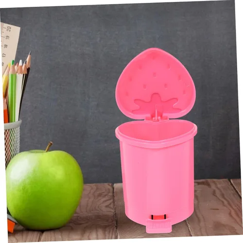 Miniatura 9 de Healeved Bote de basura de fresa, mini bote de basura para escritorio, baño, pequeño, para escritorio, automóvil, oficina, cocina, pequeño basurero
