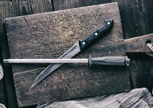 Miniatura 5 de Cuchillo negro profesional del acero de carbono que afila el acero, negro 12 pulgadas