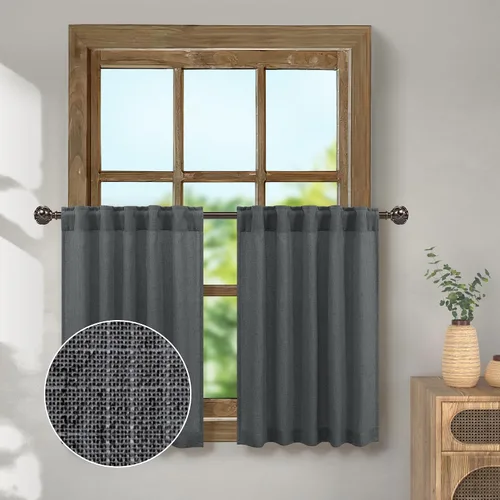 Miniatura 9 de Pitalk Cortinas de lino para café de 24 pulgadas de largo, con bolsillo trasero, plisadas, estilo bohemio, granja, cocina, cortinas para ventana