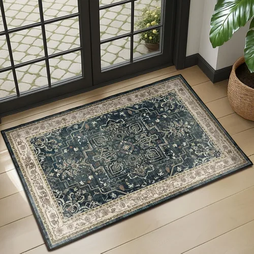 Miniatura 78 de Alfombra de pasillo profundo azul 2x8, alfombra de pasillo lavable antideslizante para entrada interior, alfombra de medallón vintage de 0.27