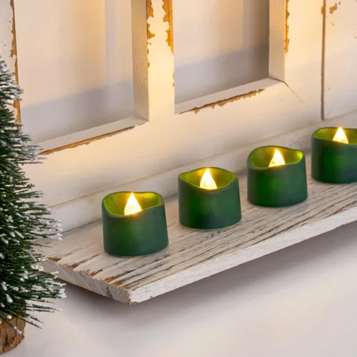 Miniatura 2 de Homemory - Paquete de 12 velas de té verdes, a pilas, duran más de 200 horas, sin llama, parpadeantes, falsas, eléctricas, LED, para Navidad
