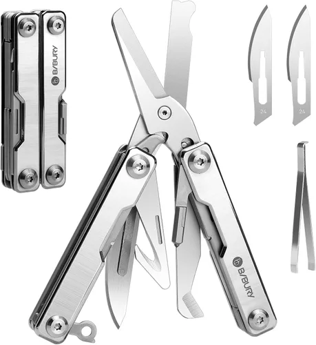 Miniatura 12 de BIBURY Mini Llavero Multiherramienta Tijeras BI2061R, 9 en 1 Multiherramienta EDC Tijeras con Destornillador, Abrebotellas, Cuchillo de Bolsillo