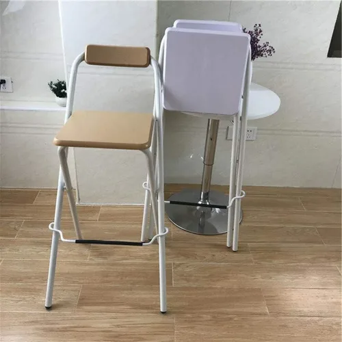 Miniatura 6 de Taburete plegable para el hogar, silla de bar de 27/29 pulgadas, taburete alto con respaldos, silla de pub de madera, taburete de metal