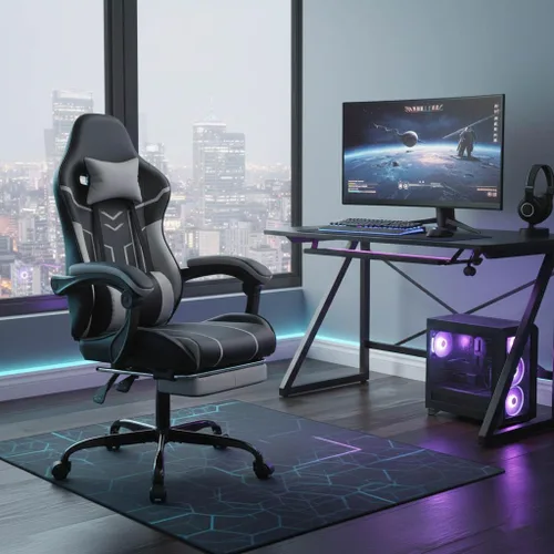 Silla de juegos con reposapiés, silla de oficina ergonómica con soporte lumbar de masaje, silla de computadora de respaldo alto para adultos, sillas