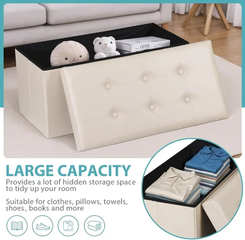Miniatura 4 de SUPER DEAL Banco otomano plegable de almacenamiento, reposapiés de 30 pulgadas con asiento acolchado, banco de zapatos de entrada para sala