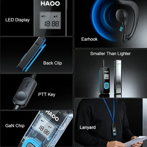 Miniatura 6 de HAOO Mini walkie talkies con auriculares, radio portátil de dos vías, transceptor FM, walkie talkie de largo alcance para esquí, senderismo, 3 PZAS
