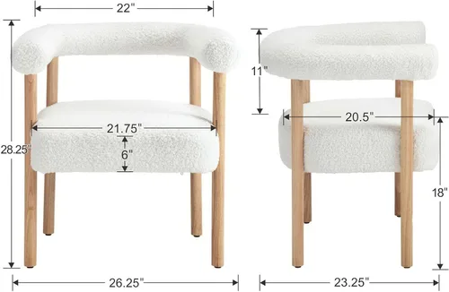 Miniatura 2 de RIVOVA Juego de 4 sillas de comedor blancas de bouclé, sillas de comedor tapizadas modernas, sillas de cocina con respaldo curvo para comedor