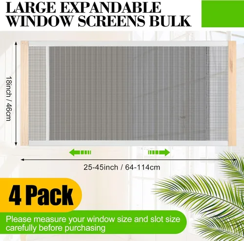 Miniatura 2 de Hicarer 4 piezas de pantalla de ventana extensible ajustable deslizante de malla con rieles chapados en zinc y extremos de madera barnizada