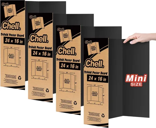 Miniatura 8 de Chell Tablero de Póster Tríptico de Tamaño Mini, 16" x 24", Tableros de Proyecto Corrugados Pequeños, Negro, Paquete de 2