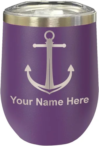 Miniatura 12 de LaserGram Vaso de vino de acero inoxidable de doble pared, ancla de barco, grabado personalizado incluido (negro)