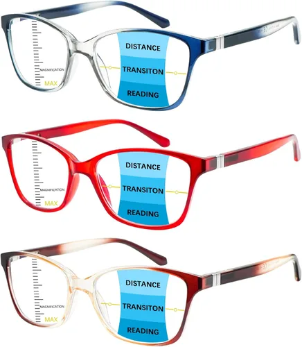 Miniatura 8 de 3 Pack Progressive Multifocus Reading Glasses Blue Light Blocking Multifocal Readers for Women Men with Spring Hinge