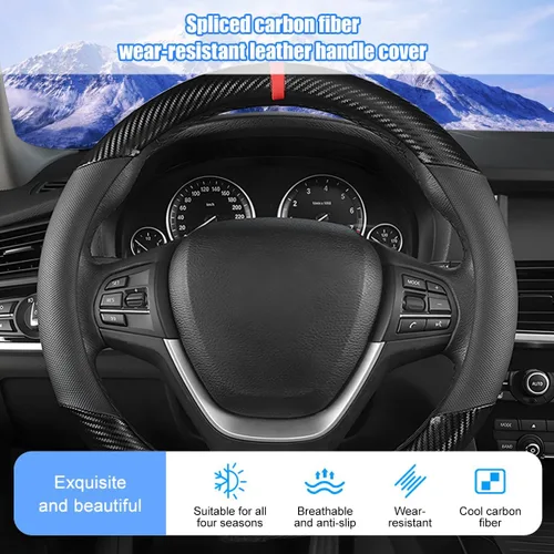 Miniatura 3 de Funda para volante de automóvil, protector de volante de vehículo de fibra de carbono de 14.5 a 15 pulgadas con forro antideslizante, accesorios