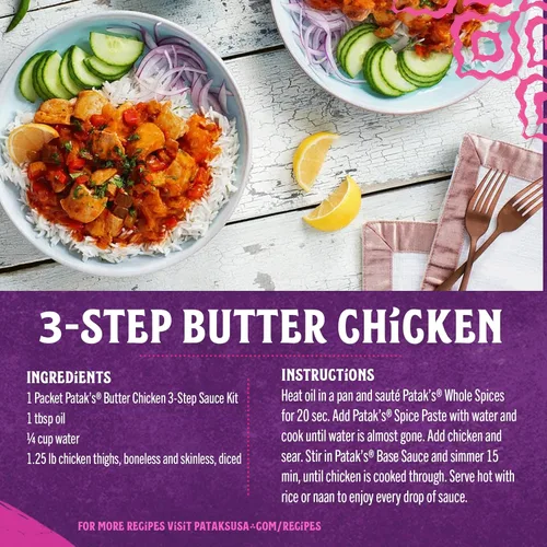 Miniatura 4 de Patak's Mantequilla de pollo con curry Kit de 3 pasos, ingredientes premedidos, especias enteras fragantes, pasta de especias de curry de pollo
