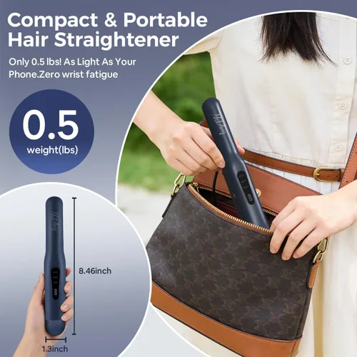 Miniatura 5 de Alisador de pelo inalámbrico, alisador de pelo portátil, alisador de pelo de viaje de doble voltaje, alisador y rizador 2 en 1, carga rápida USB-C
