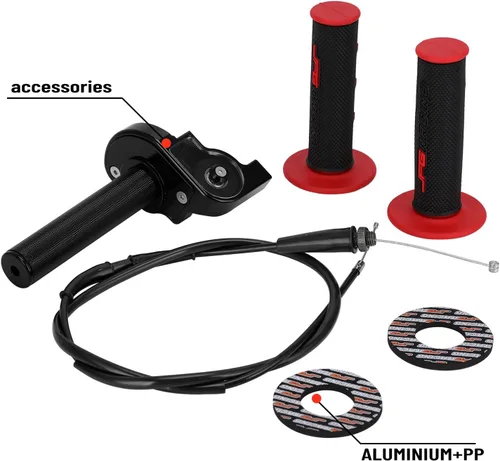 Miniatura 2 de JFG RACING Conjunto de Acelerador para Motocicleta, 7/8" 22mm Puños de Acelerador de Giro Rápido con Cable de Acelerador de Aleación de Aluminio