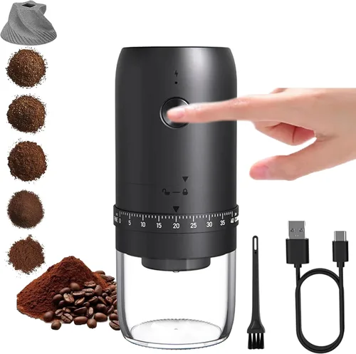Miniatura 7 de Molinillo de café eléctrico portátil con 40 ajustes ajustables, pequeño molinillo de café expreso recargable con múltiples ajustes de molienda