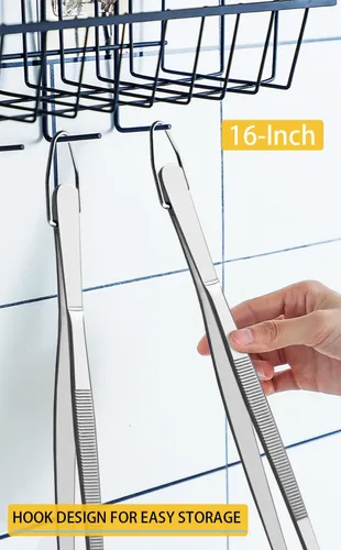 Miniatura 6 de JETKONG 2 Piezas Pinzas de Cocina de 16 Pulgadas Pinzas Extralargas Pinzas para Servir, Pinzas de Cocina de Acero Inoxidable Resistentes (Plateado)