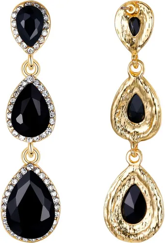 Miniatura 64 de EleQueen Pendientes de cristal austriaco en tono dorado para mujer, forma de pera de 2.5 pulgadas, color esmeralda