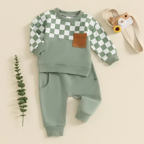 Miniatura 54 de Conjunto de sudadera de manga larga con cuello redondo y pantalones deportivos para bebés, ropa de invierno para bebé