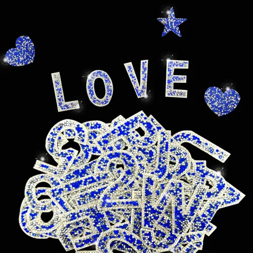 Miniatura 2 de 47 calcomanías de letras y números con diamantes de imitación, grandes, autoadhesivas, calcomanías de corazón con purpurina de cristal para ropa