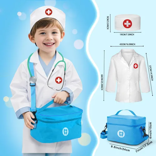 Miniatura 7 de Kit médico para niños pequeños de 3 a 5 años, juego de madera para dentistas, juego de doctor, juguetes de simulación para niños pequeños, kit