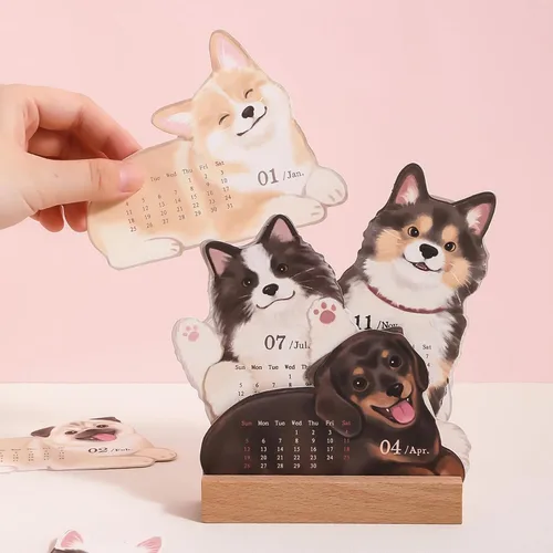 Miniatura 2 de Mini calendario de escritorio 2026 creativo con forma de mascota, decoración de escritorio, calendario mensual único de 6.5 x 5.5 pulgadas, perros