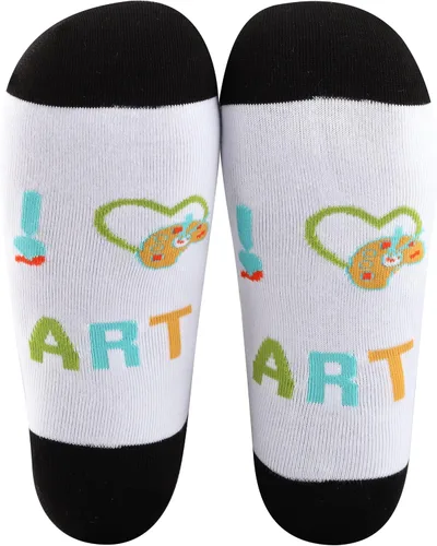 Miniatura 2 de MBMSO Calcetines de artista de pintura, 2 pares de calcetines con texto en inglés "I Love Art", regalo para amantes del arte, profesores