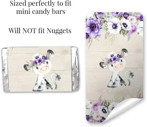 Miniatura 5 de Amanda Creation Acuarela Purple Cow Baby Shower Baby Shower Mini Chocolate Candy Bar Wrappers Wrappers Envoltura de 45 etiquetas envolventes de 1.4