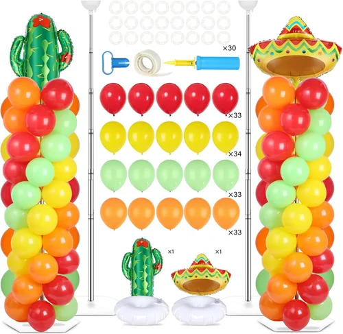 Miniatura 27 de Juego de 2 soportes de columna de globos nocturnos de película con 102 globos de aluminio de palomitas de maíz, soporte de torre ajustable de 5.57