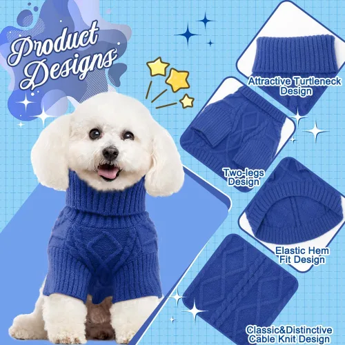Miniatura 3 de Emust Suéter trenzado pequeño, trajes cálidos para otoño e invierno, trajes cálidos para perros pequeños y medianos, color azul rey, talla XXL
