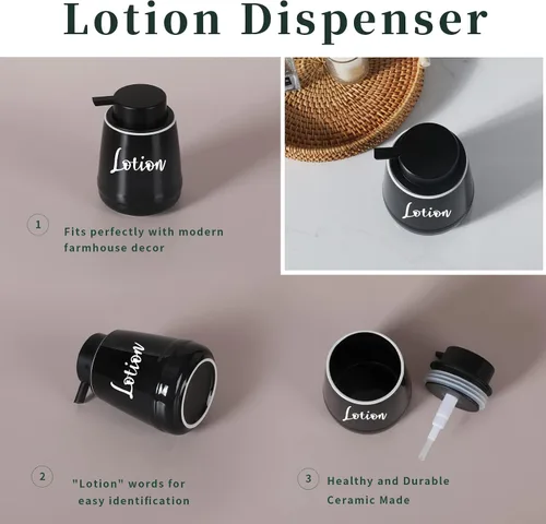 Miniatura 2 de Dispensador de loción de jabón de cerámica, dispensador de jabón de manos (negro, loción etiquetada)