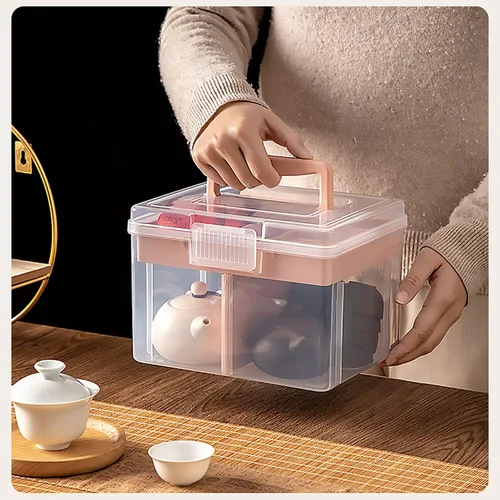 Miniatura 6 de Caja de almacenamiento pequeña y portátil de plástico para adornos de belleza, uñas y accesorios para el cabello, estuche de cosméticos con asa