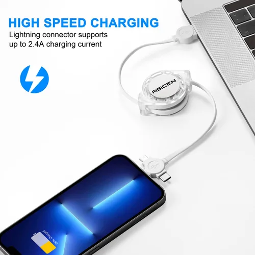 Miniatura 3 de Cable de carga múltiple retráctil 3 en 1, paquete de 2 cables de carga rápida retráctil, cable de sincronización de datos con puertos iPhone/tipo