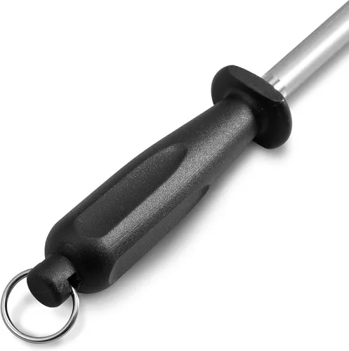 Miniatura 3 de Afilador de acero de 10 pulgadas, afilador de cuchillos profesional de acero cepillado de diamante, negro B tipo-negro