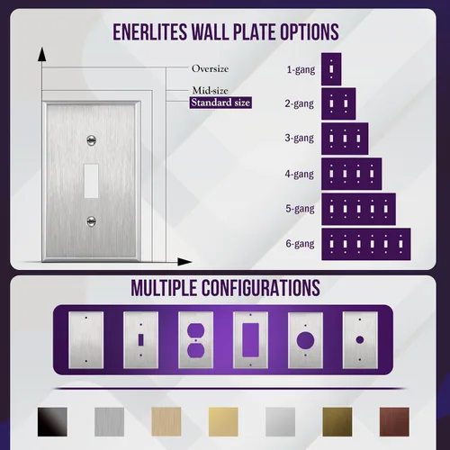 Miniatura 65 de ENERLITES Placa de Pared Metálica para Interruptor de Luz de Palanca, Acero Inoxidable 201, Resistente a la Corrosión, Tamaño Estándar 1-Gang 4.50