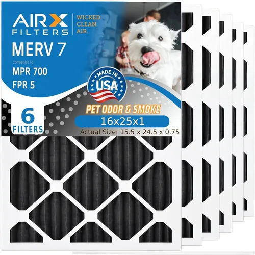 AIRX FILTERS WICKED CLEAN AIR. Filtro de aire 16x25x1 Eliminador de olores Filtro de carbono MERV 7 AC HVAC Filtros de horno Paquete de 6