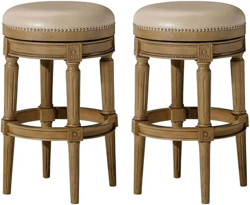 Miniatura 16 de Maven Lane Pullman Taburete de Bar de Madera Giratorio 180 Grados sin Respaldo de 30" de Altura con Ribete de Tachuelas, Acabado Blanco Alabastro