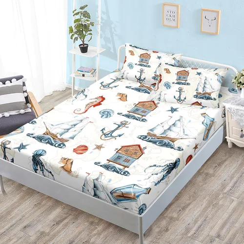 HOSIMA Ropa de cama náutica, sábana bajera ajustable de anclaje de velero, cama individual en una bolsa para niños, decoración de habitación, juegos