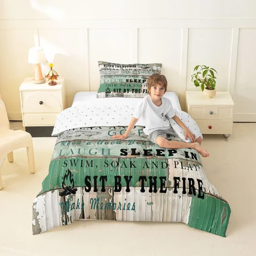 Miniatura 51 de Juego de ropa de cama King para casa del lago, juego de edredón de paleta de madera retro para regalos para amantes del lago, inserto de edredón