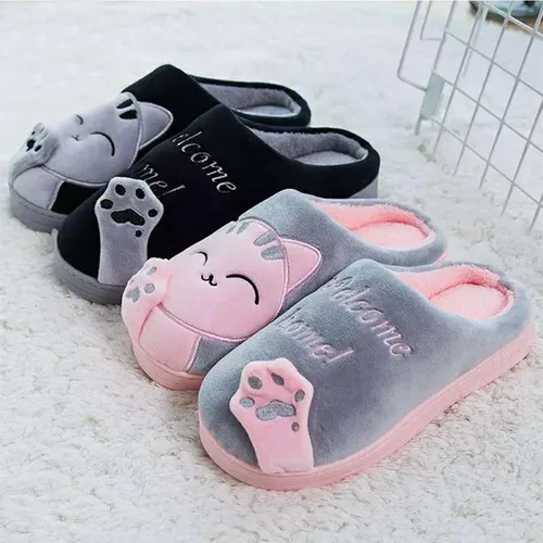 Miniatura 8 de Rojeam - Zapatos de felpa con diseño de gato para mujer, cálidos, antideslizantes, antideslizantes, para mujer y hombre