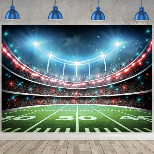 Miniatura 3 de Telón de fondo de campo de fútbol, estadio deportivo, auditorio, fondo de fotografía, decoración de fiesta temática de fútbol, pancarta de mesa