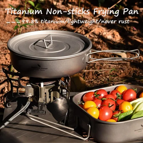 Miniatura 2 de Boundless Voyage Sartén antiadherente de titanio con mango plegable, revestimiento de cerámica antiadherente, olla de cocina para acampar al aire