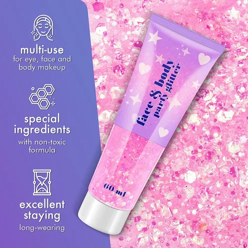 Miniatura 2 de Gel de purpurina facial, 2 tarros de maquillaje holográfico con purpurina gruesa para cuerpo, cabello, cara, uñas, labios, sombra de ojos, purpurina