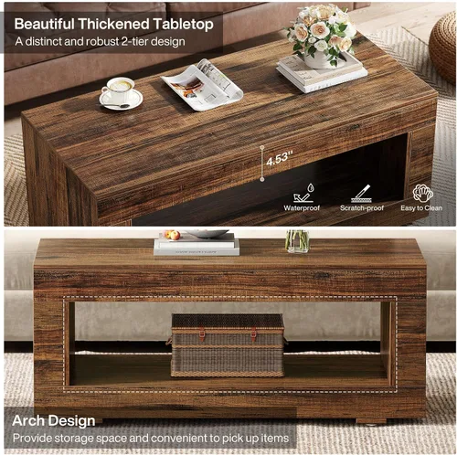 Miniatura 7 de Tribesigns Mesa de centro de madera para sala de estar, mesa de centro moderna de granja de 43.3 pulgadas con almacenamiento, mesa central