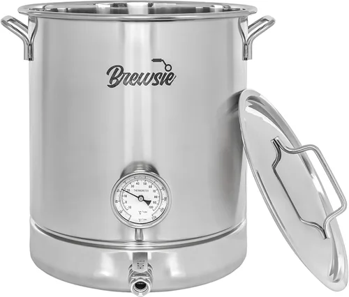 Miniatura 4 de BREWSIE Hervidor de cerveza casero de acero inoxidable con doble filtración. Equipa con termómetro de fondo falso y válvula de bola para elaborar