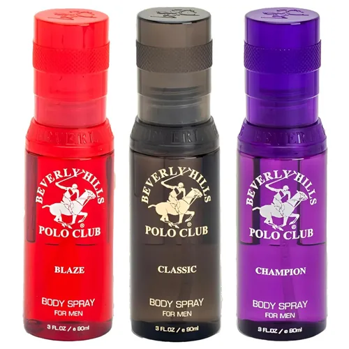 Beverly Hills Polo Club Set de regalo de spray corporal de lujo para hombre, 3 aromas de colonia de diseñador de 3 x 3 onzas para una frescura