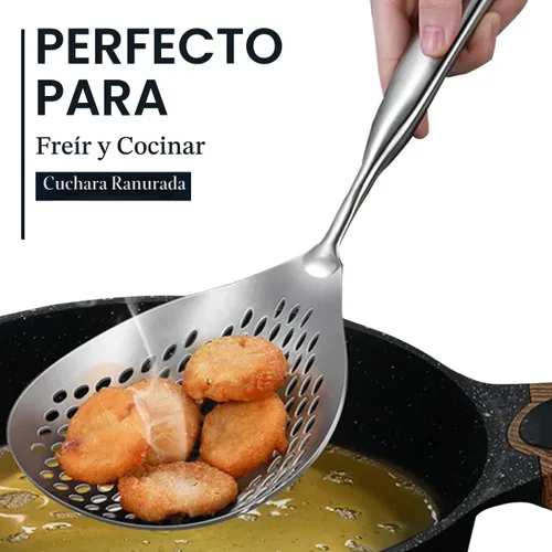 Miniatura 7 de KAYCROWN Cucharón Espumador con Ranuras, Cucharón Espumador de Acero Inoxidable 304, Colador de Araña para Cocinar y Freír, Colador de Pasta