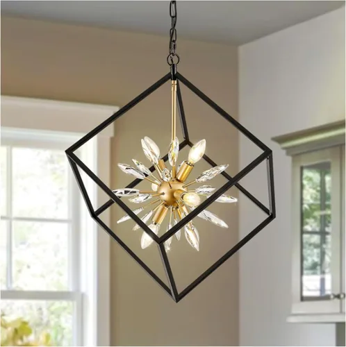 Miniatura 9 de Lámpara de araña de granja, 6 luces industriales, rústicas, para comedor, lámpara colgante ajustable para cocina, isla, sala de estar, vestíbulo