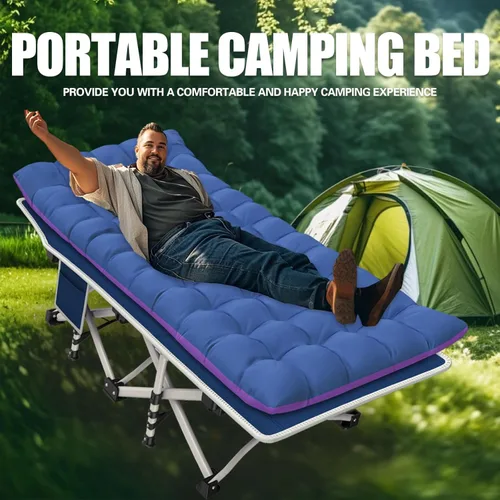 Miniatura 2 de Catre de Camping con Almohadilla Gruesa Catres para Dormir Cama de Camping Catre Plegable 450LBS(Carga Máxima) Cómodo Doble Capa Oxford Resistente