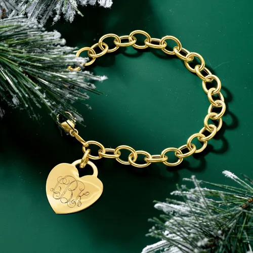 Miniatura 7 de Ross-Simons Italian 14kt Yellow Gold Personalized Heart Charm Bracelet